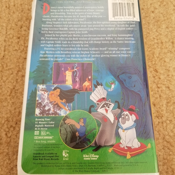 1996 VHS WALT DISNEY POCAHONTAS #5741 - Picture 3 of 3